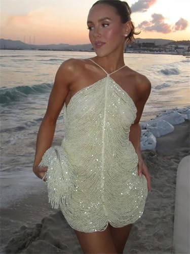 Women Sexy Beading Short Dress Slim Sleeveless Backless Hip Package Party Night Club Dress2