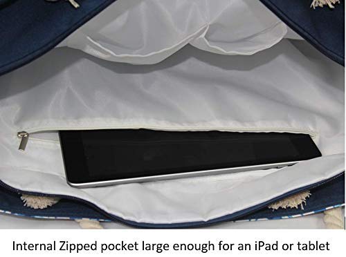 Beach-Tote-Bag-Large-Waterproof-Sandproof-with-YKK-Zippered-top-cotton-rope-handles-and-multiple-pockets-Black