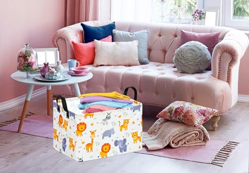 Image of Baby Storage Basket Nursery Box Laundry Hamper Organization Bins for Toys and Clothes with Handles (Animals)