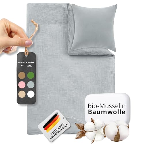 ALAVYA HOME® Kinderbettwäsche 100x135 2 teilig | ÖkoTex Zertifiziert & für Allergiker geeignet | Musselin Bettwäsche Kinder Set mit je 1 Bettbezügen 135 x 100 & 1 Kissenbezügen 40x60 | Grau ALAVYA HOME® Kinderbettwäsche 100x135 2 teilig | ÖkoTex Zertifiziert & für Allergiker geeignet | Musselin Bettwäsche Kinder Set mit je 1 Bettbezügen 135 x 100 & 1 Kissenbezügen 40x60 | Grau