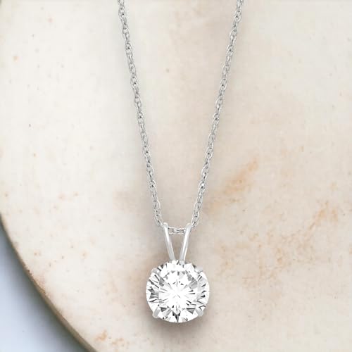 Jewelili 62490/10W/ZZ/MR510W/STD 10K Solitaire Pendant Necklace For Women | White Gold 8.0Mm (2.0 Cttw) Round Cut White Cubic Zirconia Necklace thumb #5