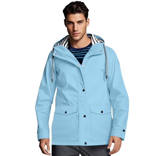 Men's Rain Jacket Drawstring Light Waterproof Raincoat Ponchos Sun Protective Outdoor Jacket with Hooded