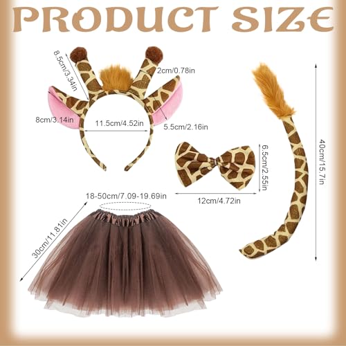 SAIIURV 5 Stück Kostüm Giraffen für Kinder Tierkostüm mit Giraffe Ohren Haarreif Fliege Schwanz Gesichtstattoo Mädchen Tutu, Tierohren Stirnband Halloween Fasching Karneval Fasching Party (Deer)