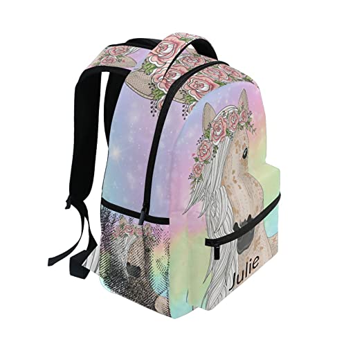 ALAZA Custom Tie Dye Flower Horse Backpack for Girls Rainbow Horse Backpacks School Bookbags with Name 1-5th Grade2