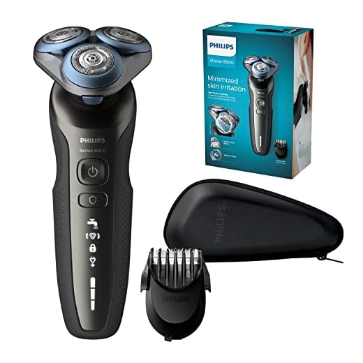 Philips S6640/44 Serie 6000 - Afeitadora Eléctrica para hombre con sistema de protección para la piel, uso en seco/húmedo, 60 min de batería, incluye perfilador de barba y funda de viaje