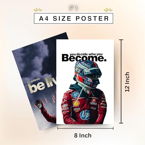 Image of Posters Inc Sports F1 Cars Motivational Posters for Wall A4 Size Aesthetic Setup 300 GSM Matte Paper Pack of 6 Automotive Motorsport Decor for Boys Gaming Room, Bedroom, Home & Office with Adhesive
