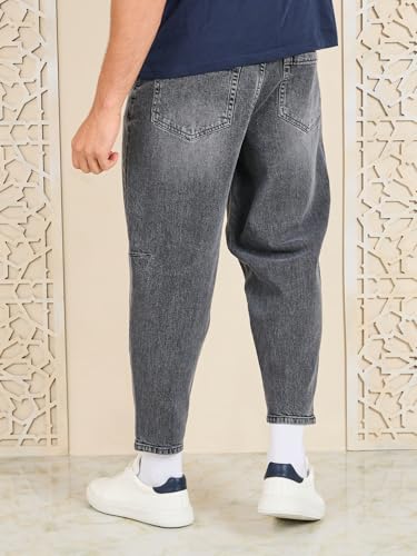 Image of Styli Men Solid Balloon Fit Jeans | Stretchable & Comfort, Mid-Rise Casual Denim Pants for Everyday Wear |Machine Washable