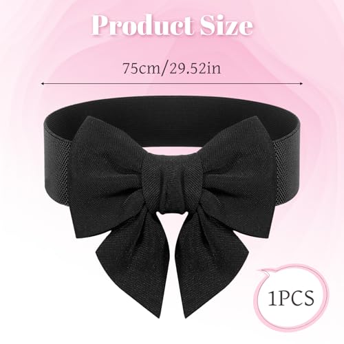 Women's Bow Knot Wide Elastic Waist Belt Elastic Bow Belt Wide Stretch Belts Black Bowknot Stretch Belts Stretchy Waistband Ladies Waist Accessories Vintage Bowknot Stretchy Cinch for Dress Jeans3