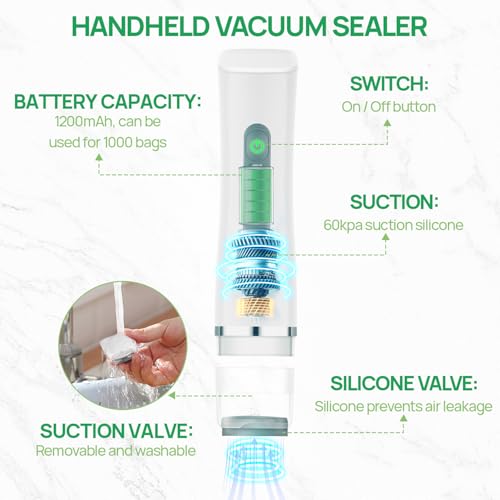 Image of Vacuum Sealer,Compact Vacuum Sealer For Food Preservation,Portable Cordless Handheld Sealer Machine Food Fresh (With 30 Reusable Vacuum Seal Bags)