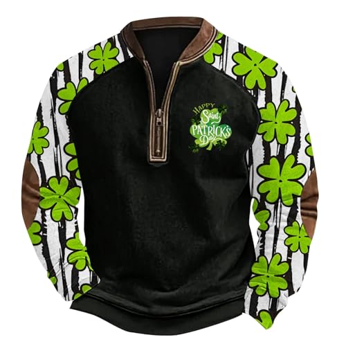 generisch Sudadera para hombre St Patricks Day Media Zip Army Militar de gran tamaño manga larga 3D estampado St Patrick sudadera cuarta cremallera cuello casual vacaciones diversión sudadera