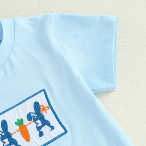 Image of Toddler Baby Boy Easter Rabbit Outfit Short Sleeve Bunny Carrot Smocked T-shirt Elastic Waist Shorts Summer Clothes