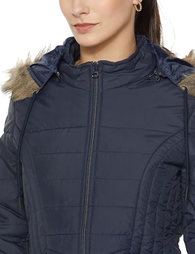 Image of Qube By Fort Collins Women's Medium-Length Bomber Jacket with Detachable Hood Stylish Winterwear for All-Day Comfort |Material: Nylon