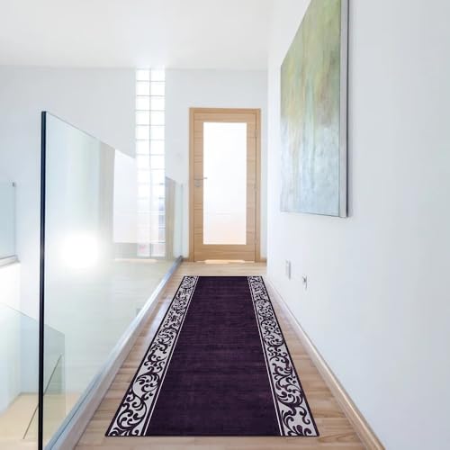 Alfombra pasillo antideslizante morada de 40 x 150 cm lavable contra manchas 6