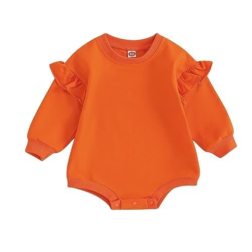 Image of Lamuusaa Newborn Baby Girl Clothes Long Sleeve Romper Crewneck Sweatshirt Oversized Ruffle Shirts Bodysuit Fall Clothes 0-18M