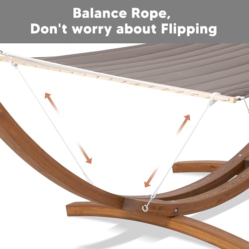 Image of SUNCREAT 2 Person Hammocks for Outside with Stand, Extra Large Double Hammock with Wooden Stand, Brown