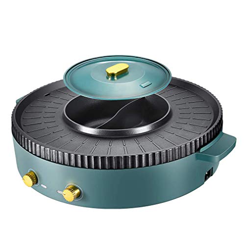 Elektrogrill Hot Pot, 2 in 1 Elektro Smokeless BBQ Grill Shabu Hot Pot mit Divider separater unabhängiger Dual-Temperaturregelung,