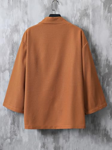 OYOANGLE Men's Japanese Rib Knit Kimono Cardigan Jackets Long Sleeve Open Front Coat Yukata Outwear2