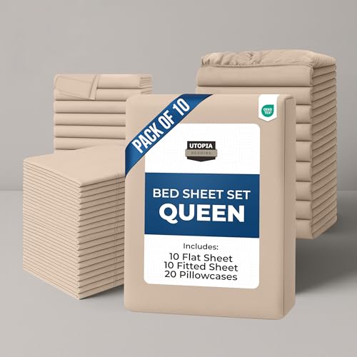 Image of Utopia Bedding King Size Sheet Set - Bulk Pack of 8 Bed Sheets Set - Soft Brushed Microfiber - Deep Pockets - Shrinkage & Fade Resistant - Easy Care (Beige)