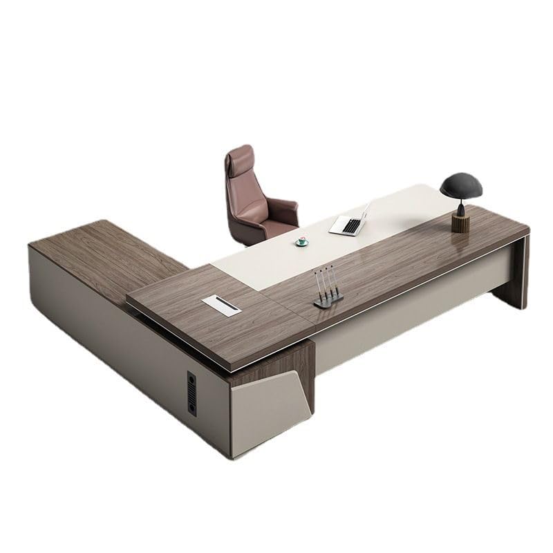 Image of Lakdi The Furniture Co Director & Executive L-Shape Office Table Luxury Desk Made in Particle Board with Side Unit Locking Drawer and Storage Wire Manager & CPU Storage - LDL-614