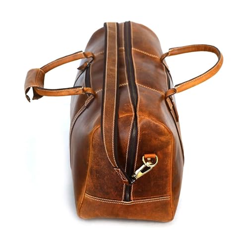 KomalC Leather Duffel Bags for Men and Women Full Grain Leather Travel Overnight Weekend Leather Bags Sports Gym Duffel for Men (Tan, 20 Inch)2