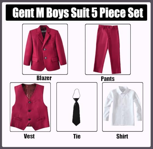 Image of Suit for Boy Formal Slim Fit Tuxedo 5 Pieces Kids Toddler Wedding Outfit Blazer Pants Vest Set Boys Suits