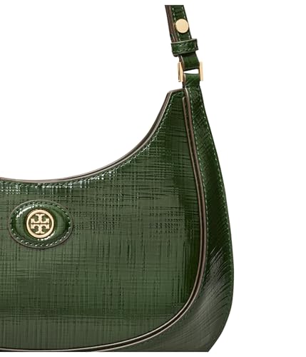 Tory Burch Robinson Crosshatched Convertible Crescent Bag, Evergreen3
