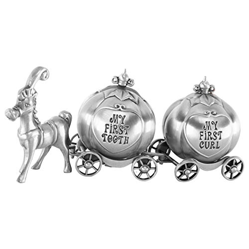 Yaegoo Keepsake Pewter Tooth and Curl Box, Fairytale Coach, 2 Inchx 5Inch Gift Set