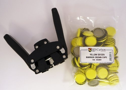 Red Beauty Bottle Capper with Yellow Oxygen Barrier Crown Caps-144 Count