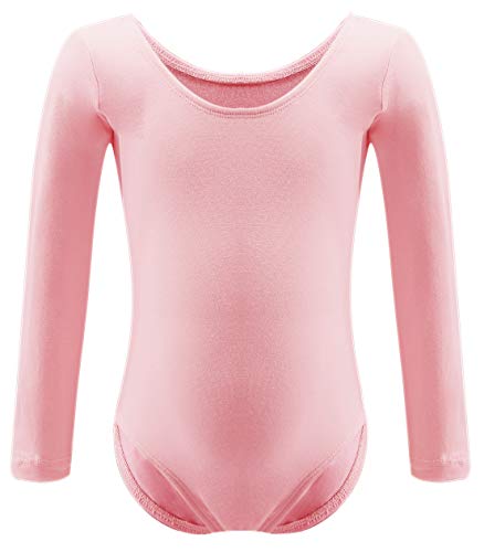 Dancina Leotard Long Sleeve Ballet Gymnastics Front Lined Cotton Bodysuit for Toddlers & Kids Ages 2-10