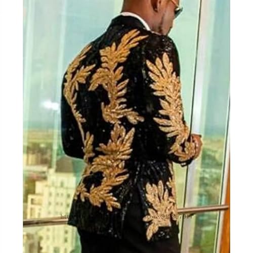 2 Piece Sequin Men's Suit Gold Slim One Button Blazer Jacket Pants Sets for Prom, Party,Dinner3