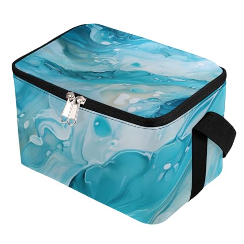 GzLeyigou Lunch Bags for Women Men 9 Cans,Marble Liquid Texture Hot & Cold Food Delivery Bag Insulated Grocery Bag Insulated Lunch Box Blue Marbling Cooler Bag for Office Work Picnic Beach