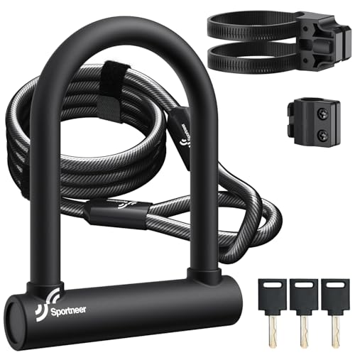 Sportneer Bike U Lock 18mm Shackle with Steel Cable & Mount