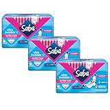 SABA Ultra Invisible Ultra Thin Regular Pads with Wings, SecureFit Technology, 3-Pack of 18 Pads (54 Count)