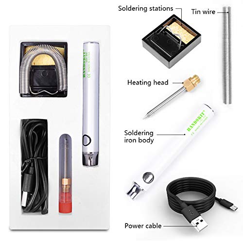 Handskit 5V 8W Battery Powered Soldering Iron USB Charging Adjustable Temperature comes with accessories including Soldering Stand Solder Wire