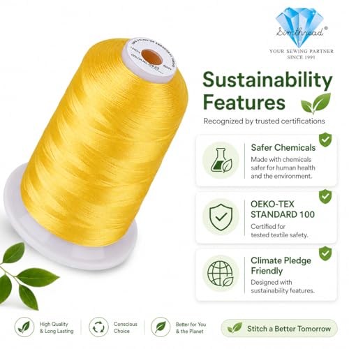 Image of Simthread 5500Yds /5000M 40WT Polyester Embroidery Thread Sun Flower S023 | High-yardage 5000M spool offers smooth feeding and stable 40WT polyester thread for home and commercial embroidery machines.