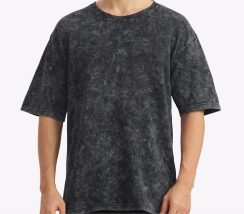 KOSHN Men's Premium Acid Wash Oversized T-Shirt Black - Image 3
