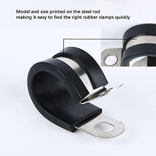 Pipe Clamps 18mm Stainless Steel, Rubber Lined P Clips Metal Conduit Cable Clamp Set Plumbing Hose Clamps Pack of 10 Pipe Clip Black - Image 4