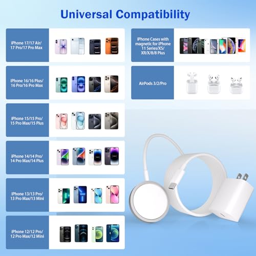 Image of [Apple MFi Certified] iPhone Charger Apple Magsafe Charger, Stuffcool 15W 5FT Magnetic Wireless Charger Fast Charging Pad + 20W USB C Charger Block for iPhone 17 17 Pro 16 15 14 13 12 Series & AirPods