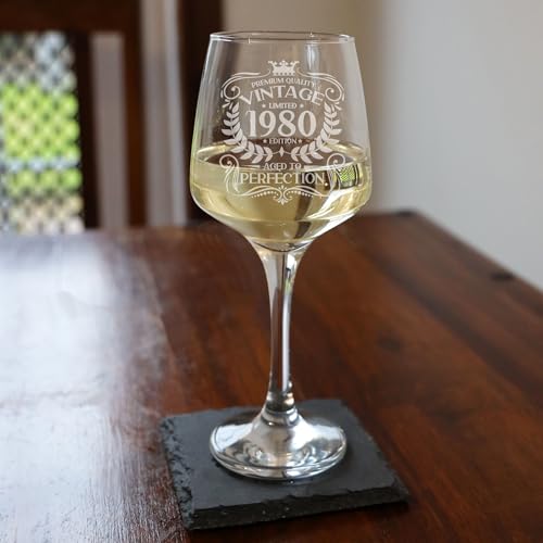 Always Looking Good 46th Birthday Gift Vintage 1980 Aged to Perfection Engraved Large Wine Glass Present for 46 Year Old Etched 400ml Wine Glass - Image 3