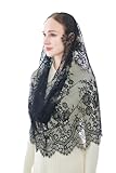 Wgior Spanish Infinity Veils for Church Lace Chapel Veils Catholic Church Veil Latin Mass Head Covering Scarf Mantilla (Black)