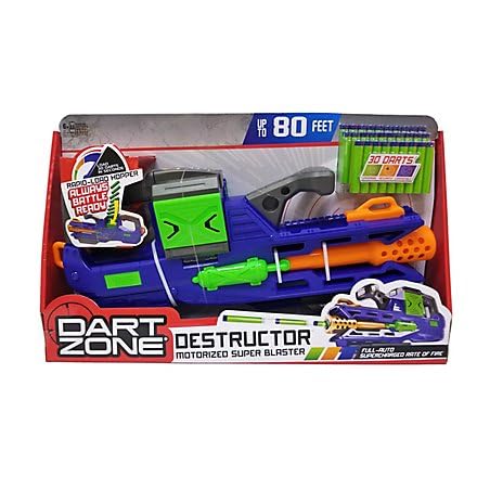 Dart Zone Destructor - Vollautomatischer Rapid-Load Blaster – Schnellladesystem ohne Magazine - Hohe Feuerrate - Inkl. 30 Original Darts - Robustes PVC - Blau
