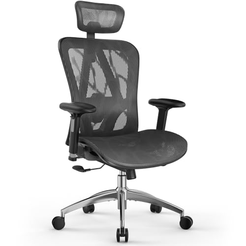 mfavour Ergonomic Office Chair Back Support, Elastic Mesh Computer Desk Chair with Soft 3D Armrests, Reclinable Backrest, Adjustable Lumbar Support and Headrest for Home Office Study Game