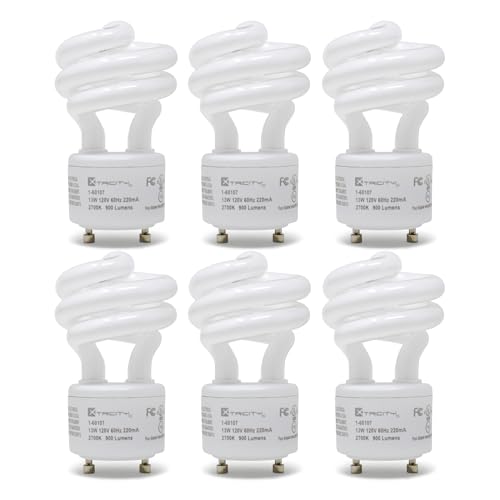 Image of Xtricity Compact Fluorescent GU24 2 Prong Light Bulb Base, T2 Mini Spiral, 13W (60 Watt Equivalent), 2700k Soft White, 900 Lumens, CFL, 120V, UL Listed (6 Pack)