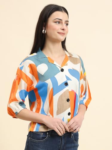 Image of Women's Cotton Blend Printed Combo (Pack of 2) Shirts - 3 /4 Sleeves V Collar Neck