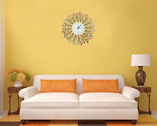 Lulu Decor, 25” Vine Decorative Metal Wall Clock, White Glass Lines Dial 9.5”, Crystal Accent Clock Living Room & Bed Room #TOP1