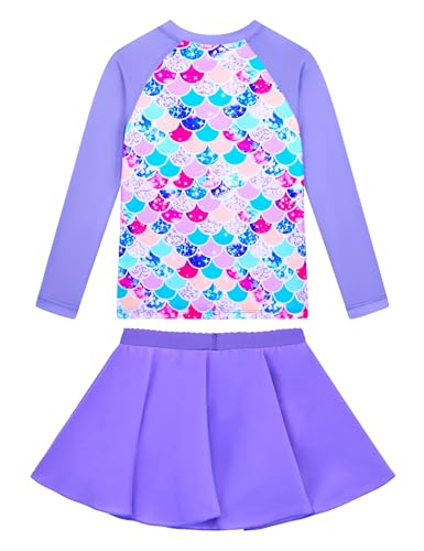 Image of Snowheart Girls Rash Guard Swimsuit Set Long Sleeve Bathing Suit Two Piece 3-12 Years