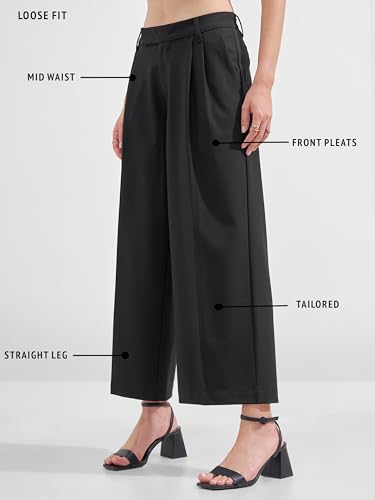 Image of Tokyo Talkies Wide Leg Relaxed fit Korean Pants |Ultra Soft|High Rise Pleated Trousers |Workwear|Formal All Day wear