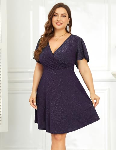 Image of ZOMVA 2025 Plus Size 0X-4X Sparkly Glitter Wrap V Neck A Line Mini Dress Sparkle Sequin Sexy Dresses Cocktail Party Club
