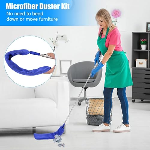 Image of TEKCOOL 3 in 1 Microfiber Feather Duster, 4PCS Washable Cobweb Dusters for Cleaning Kit with 100 inch Extension Long Pole, Bendable Telescopic Duster for High Ceiling Fan, Blinds, Furniture - milhome,