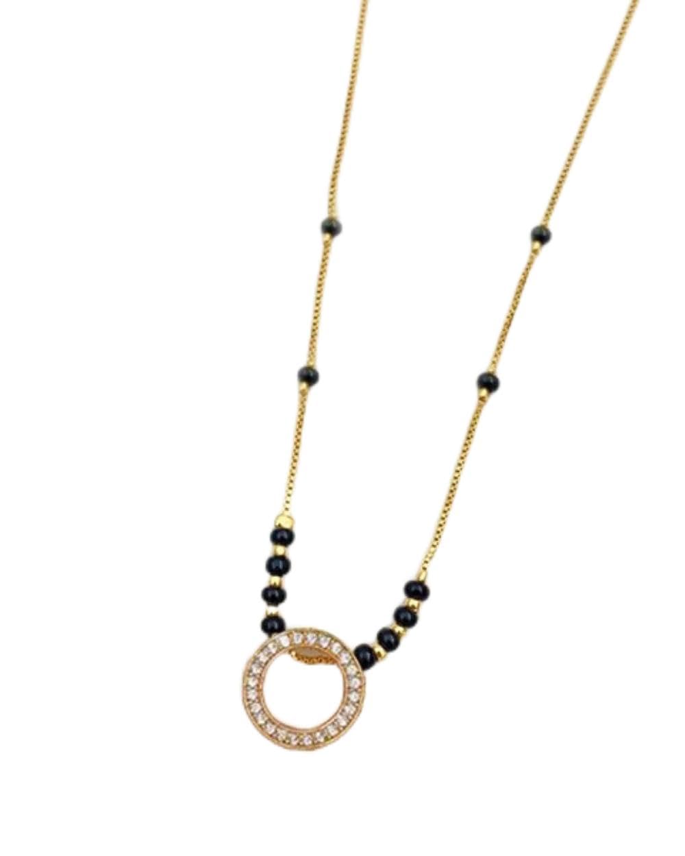 vunm Gold-Plated Black Bead Chain Necklace with CZ Circle Pendant for Women | Minimal Mangalsutra Style-picture-13